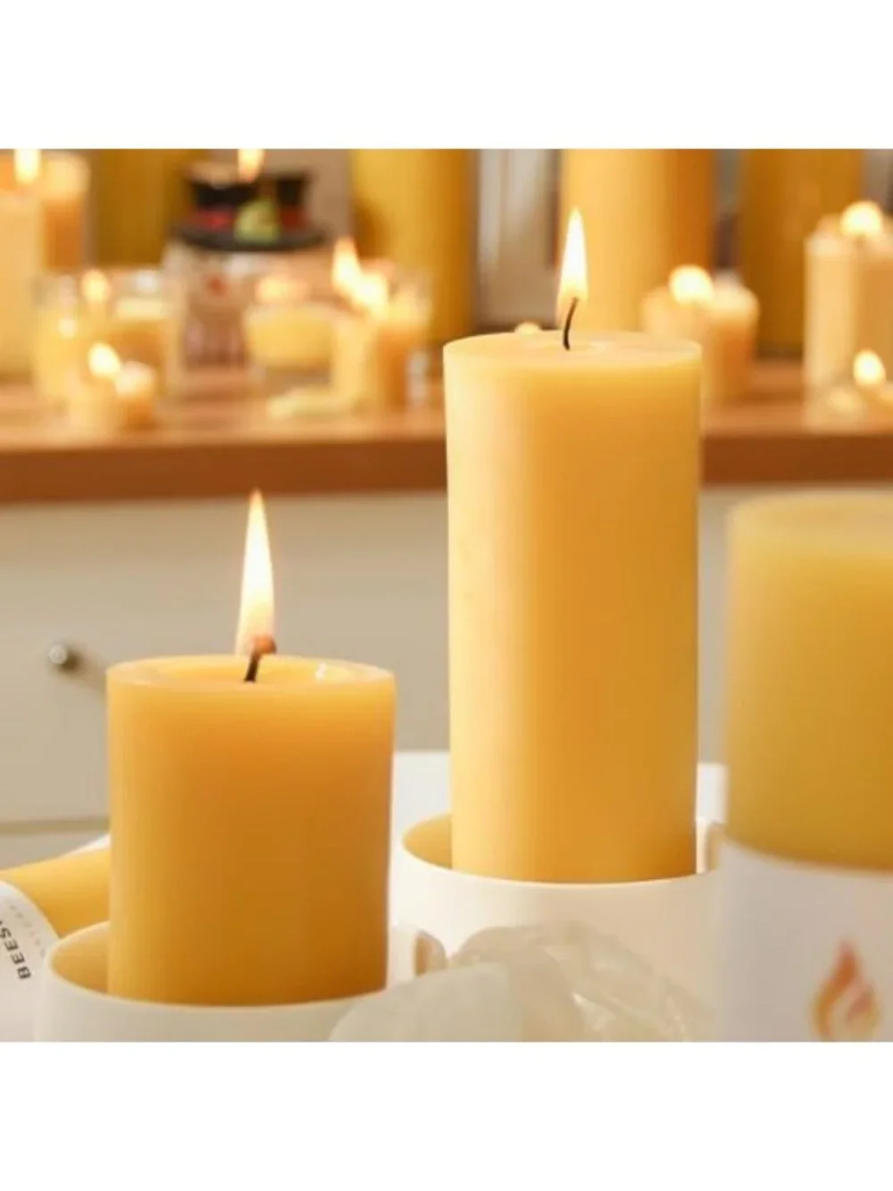 6-Pack Pure Beeswax Pillar Candles - 56 Hour Burn, Wedding Decor & Emergency Use